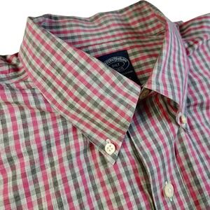 Brooks Brothers Button Down‎ Shirt Men's 2XLT Pink Plaid Gingham Long Sleeve